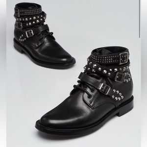 Yves Saint Laurent Black Leather Studded Ranger Boots